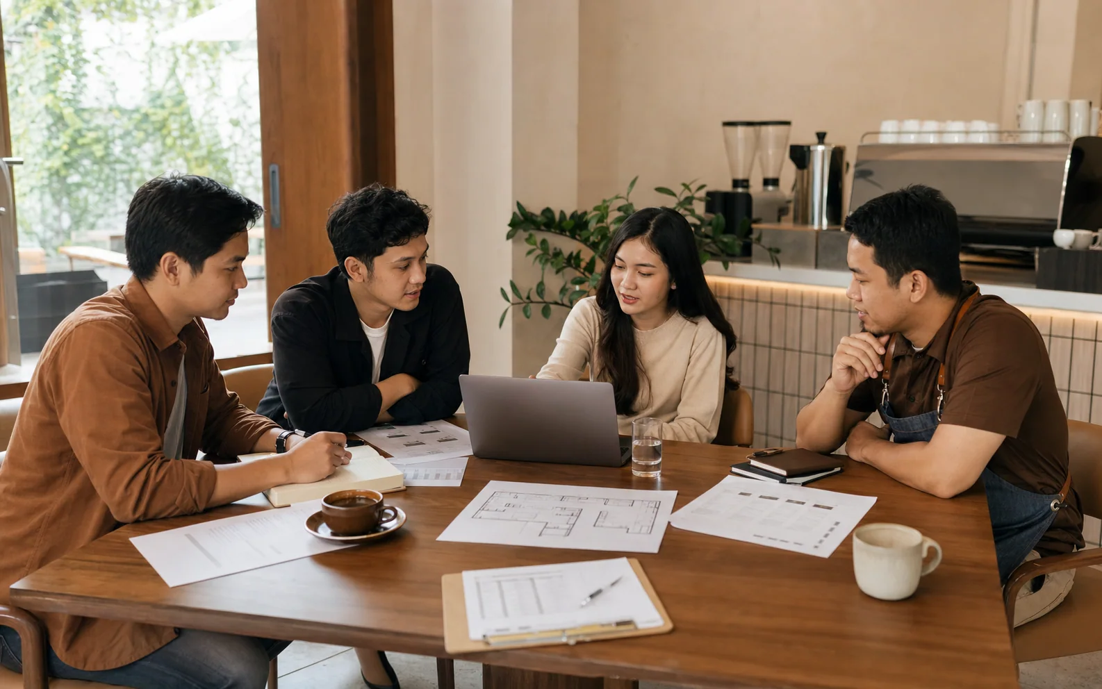 Tim produk dan pemilik coffee shop memetakan kebutuhan dashboard